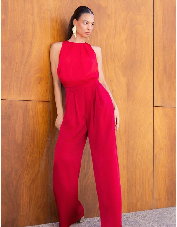 Blusa de gasa color rubí con pliegues delanteros 2