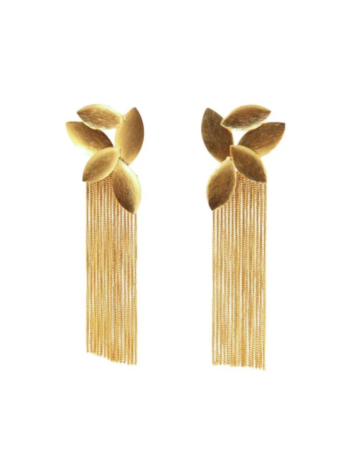 Boucles d'oreilles longues dorées avec motif...