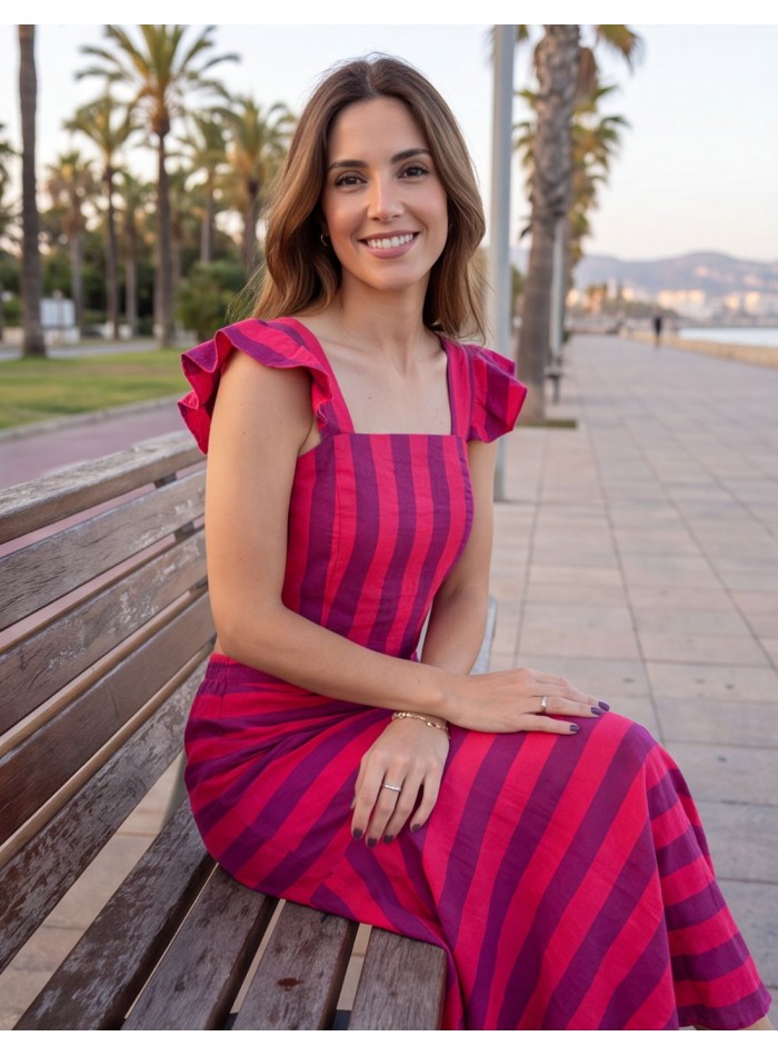 Purple and fuchsia striped top and skirt set