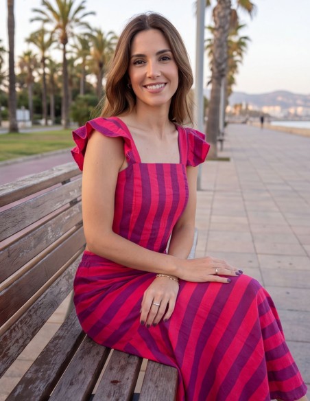Ensemble composé d'un haut et d'une jupe à rayures violettes et fuchsia