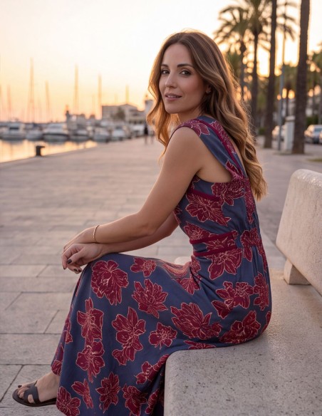 Vestido midi estampado de flores con escote cuadrado para eventos