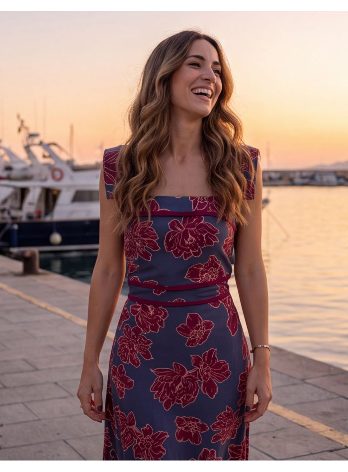 Robe midi à imprimé floral avec encolure carrée