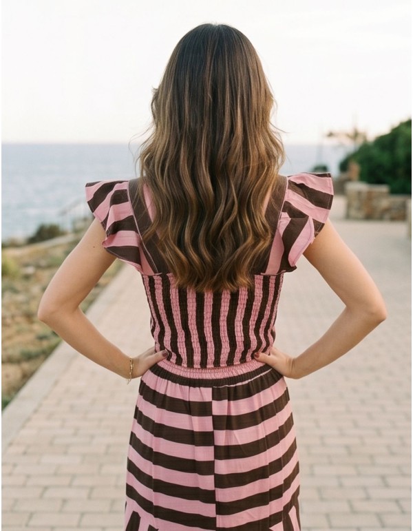 Brown and pink striped top and skirt set 2