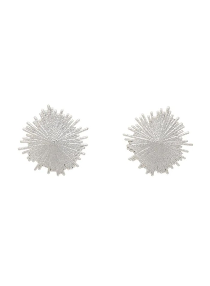 Circular silver earrings with irregular lines