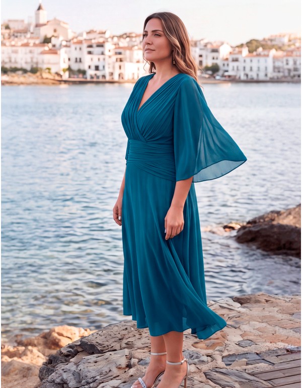 Robe midi de cérémonie grande taille bleu pétrole 2
