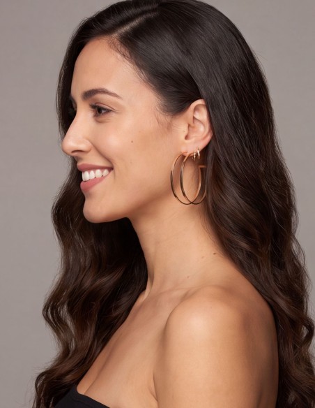 Large double-hoop gold earrings