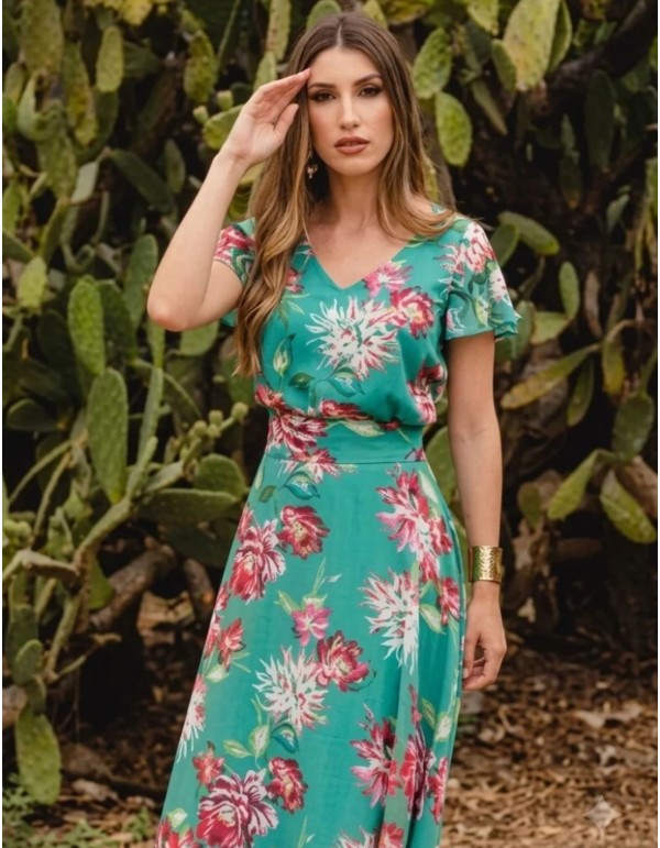 Blusa de manga corta con escote en pico estampado 2