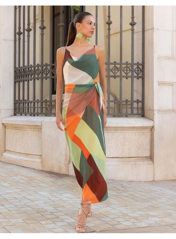 Airy chiffon midi dress with a geometric print