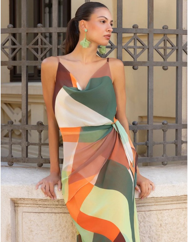Airy chiffon midi dress with a geometric print 2