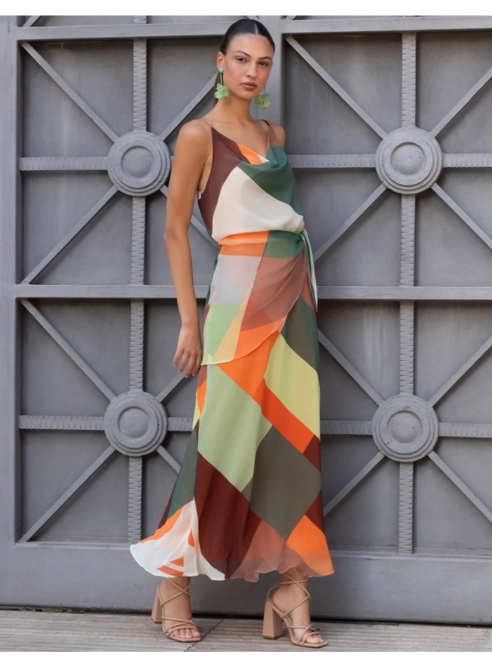 Robe midi en mousseline vaporeuse à imprimé...