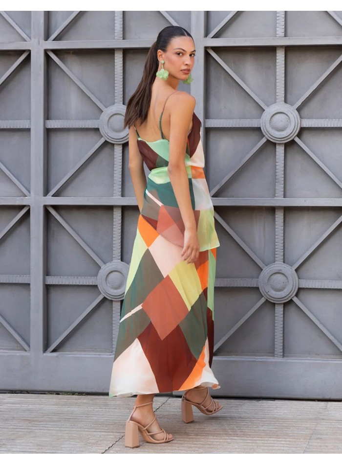 Robe midi en mousseline vaporeuse à imprimé...