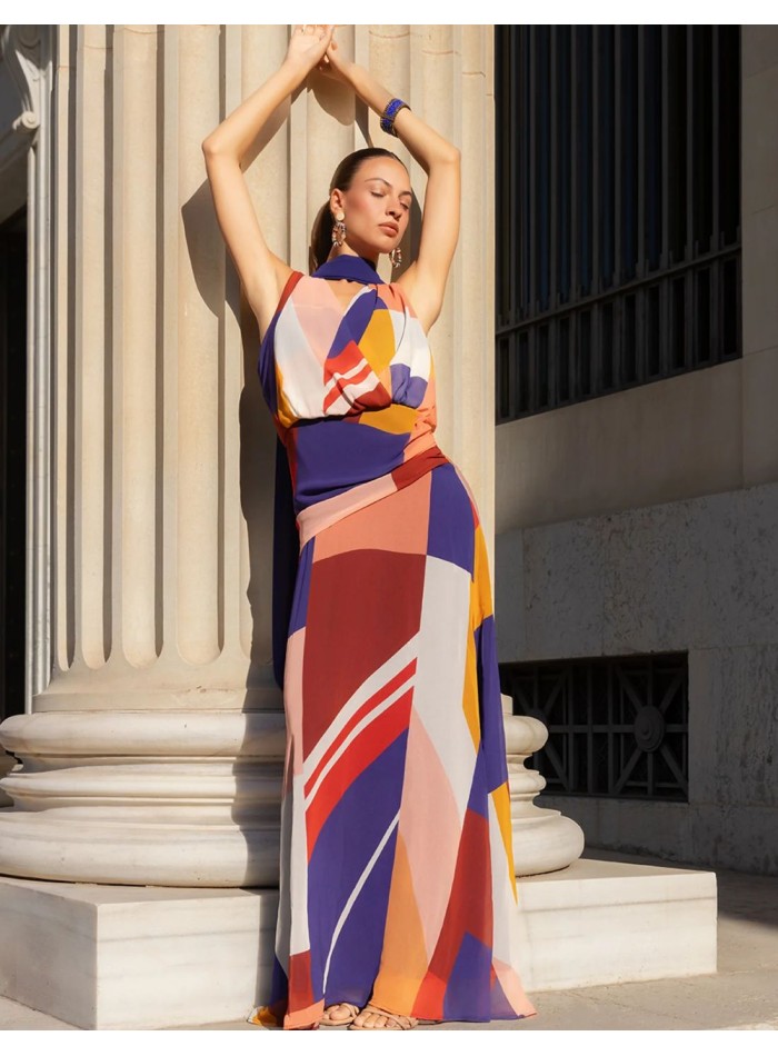 Robe longue en mousseline imprimée, avec un...