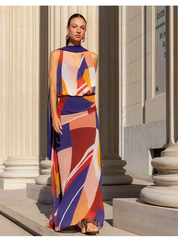 Robe longue en mousseline imprimée, avec un...