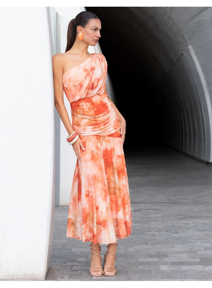 Robe midi en tulle imprimé avec un décolleté...