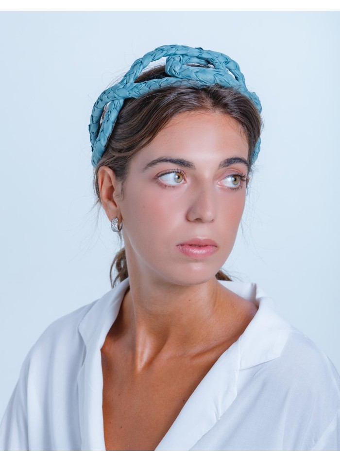 Diadema de trenzas cruzadas azul