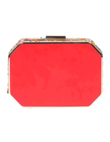 Red clutch bag with side beading - octogonal