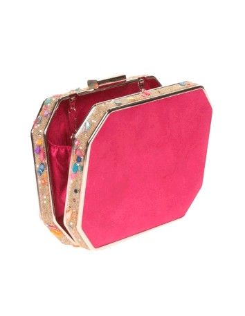 Fucsia clutch bag with side beading - octogonal