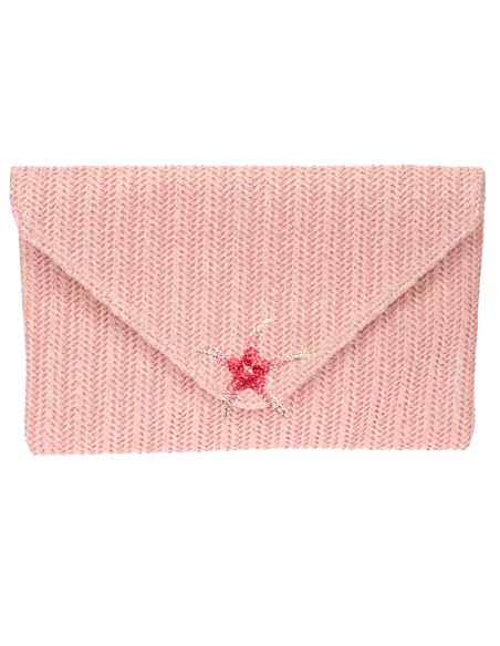 Pastel rafia clutch bag with rhinestone starfish in pink Pastel rafia clutch bag with rhinestone starfish in pink