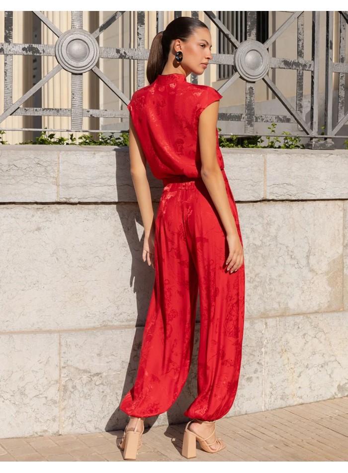 Pantalón bombacho rojo satinado