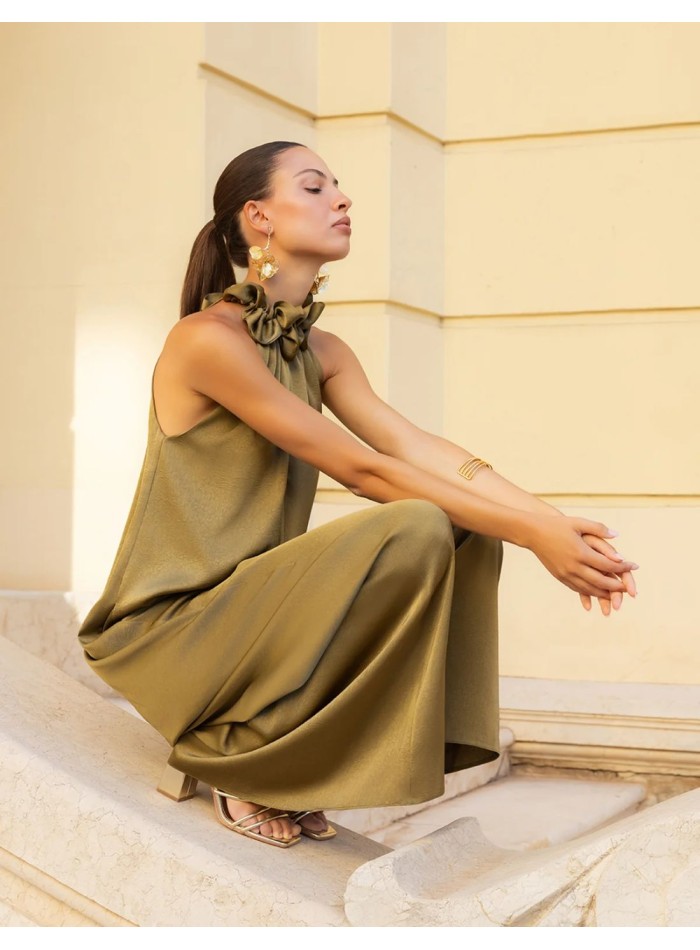 Khaki green jumpsuit with a detachable,...