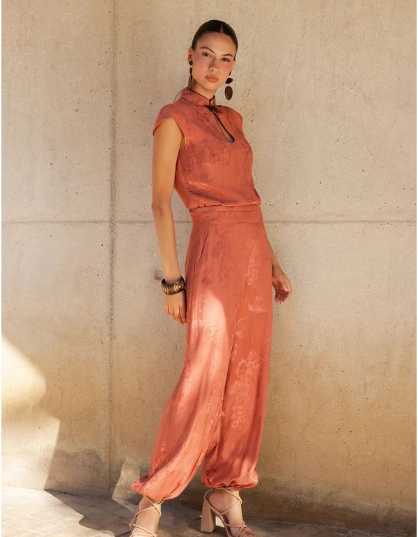Pantalon long en jacquard satiné, style bouffant