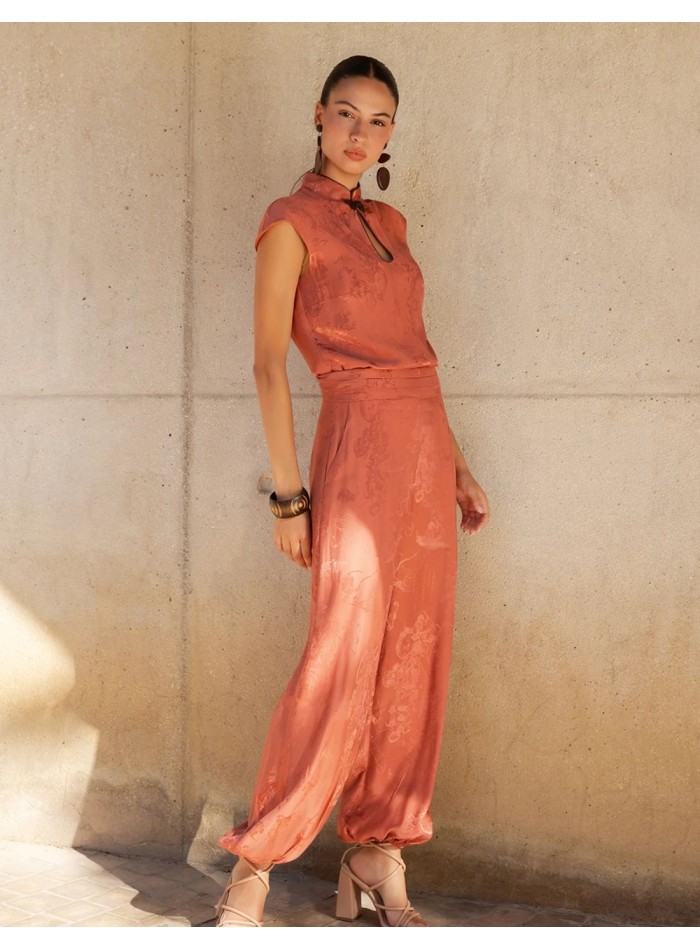 Pantalon long en jacquard satiné, style bouffant
