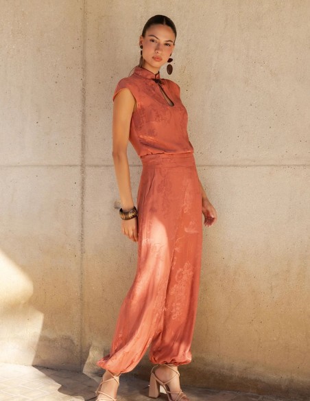 Pantalon long en jacquard satiné, style bouffant