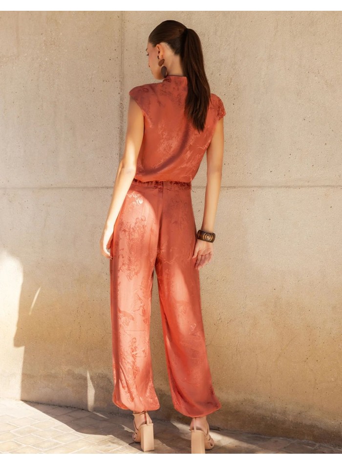 Pantalon long en jacquard satiné, style bouffant