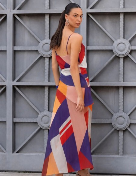 Robe midi pour invitée, en mousseline à motifs géométriques