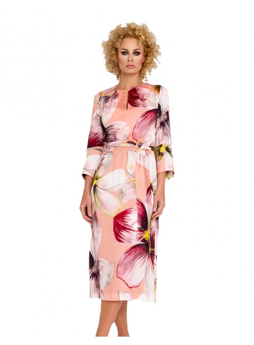 Midi party dress with large floral print at INVITADISIMA