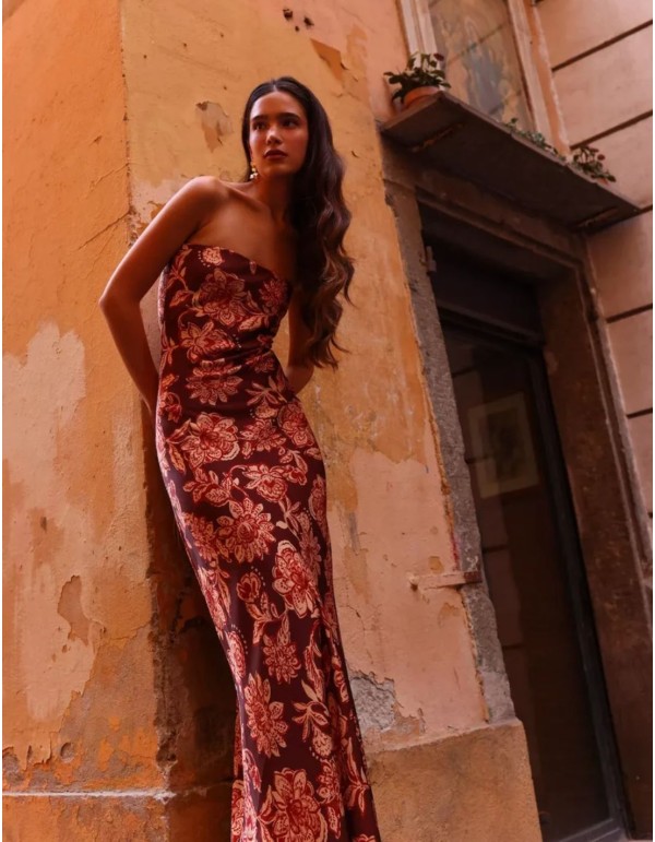 Robe longue sans bretelles à imprimé floral 2