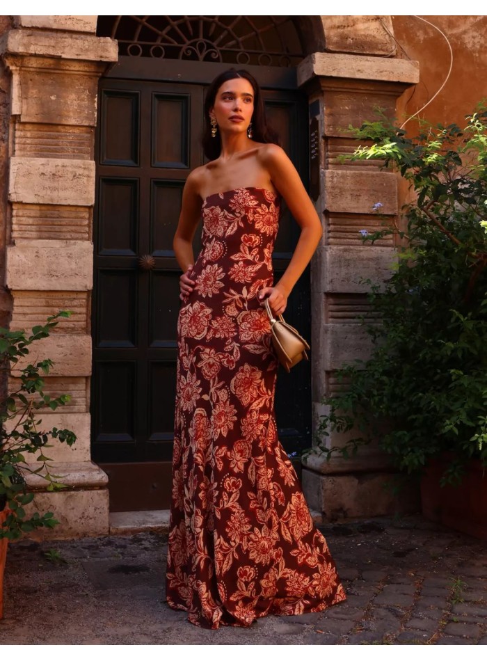 Robe longue sans bretelles à imprimé floral