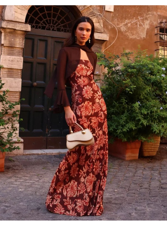 Robe longue sans bretelles à imprimé floral