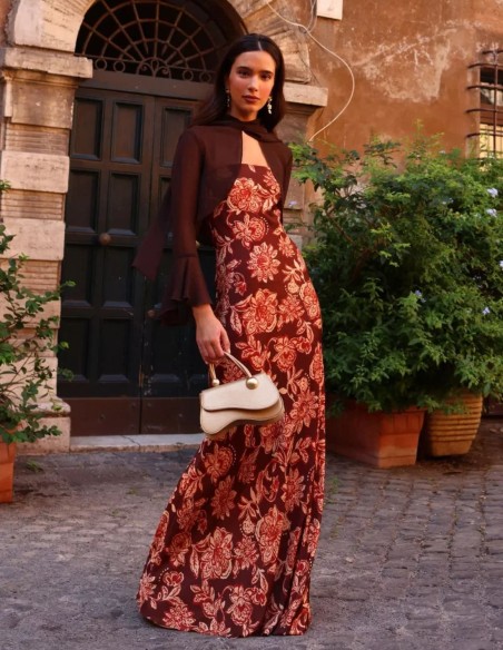 Robe longue sans bretelles à imprimé floral