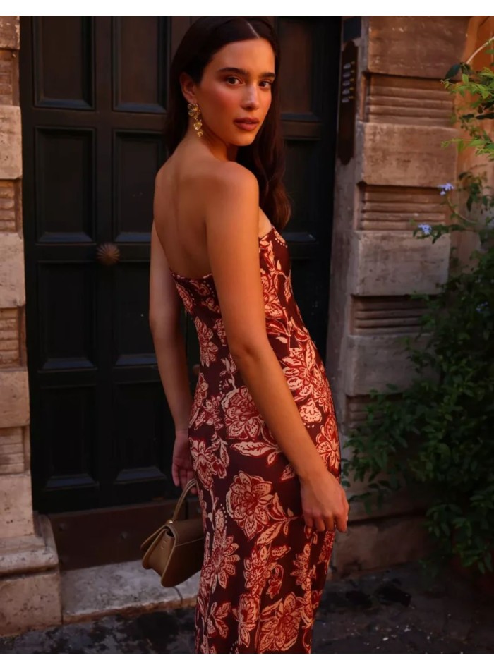 Long strapless dress with a floral print