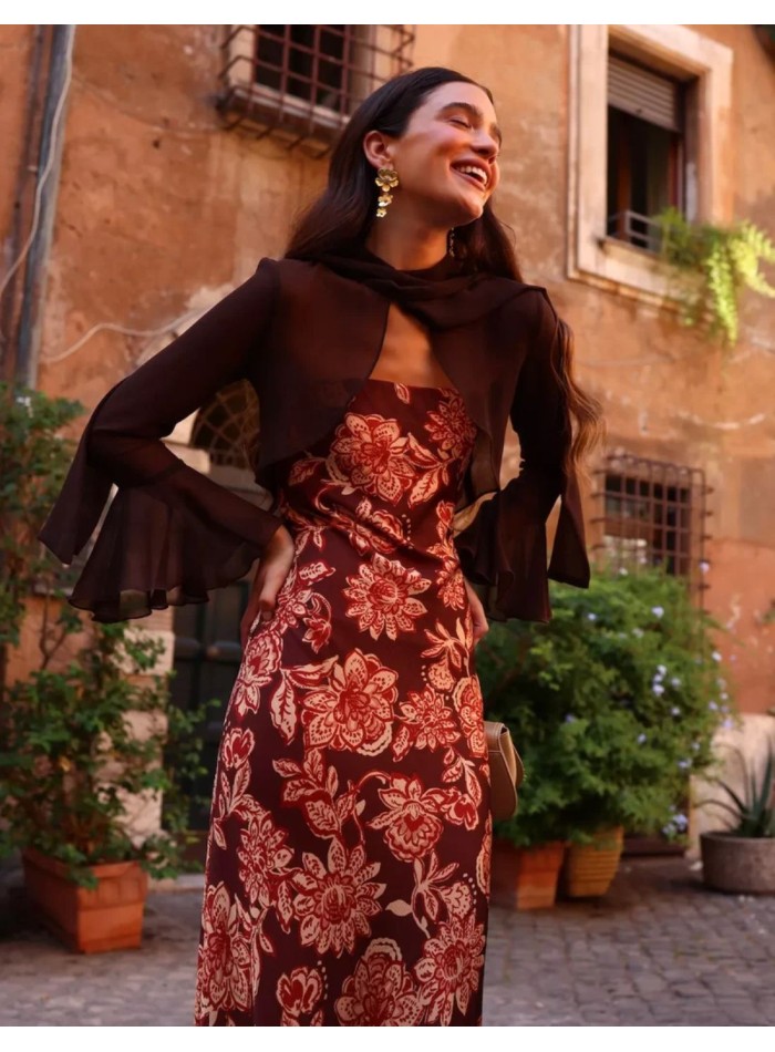 Robe longue sans bretelles à imprimé floral