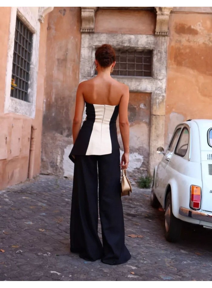 Top para invitada bicolor blanco y negro con ballenas para boda
