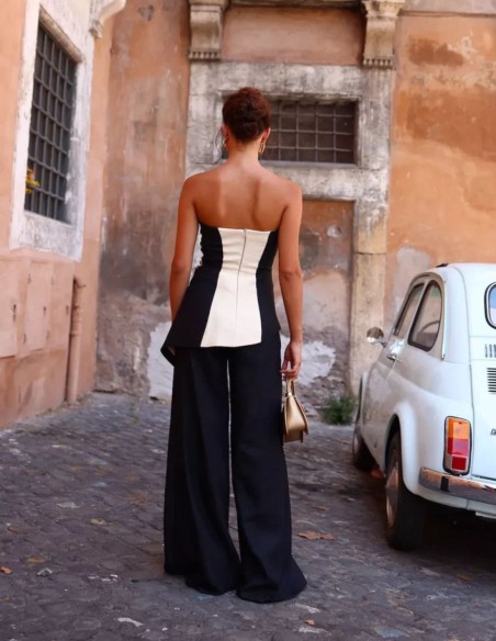 Top para invitada bicolor blanco y negro con ballenas para boda