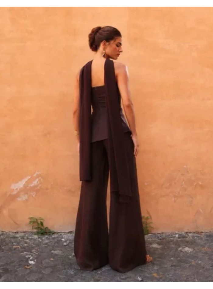 Pantalon long pour invitée, couleur chocolat, à...