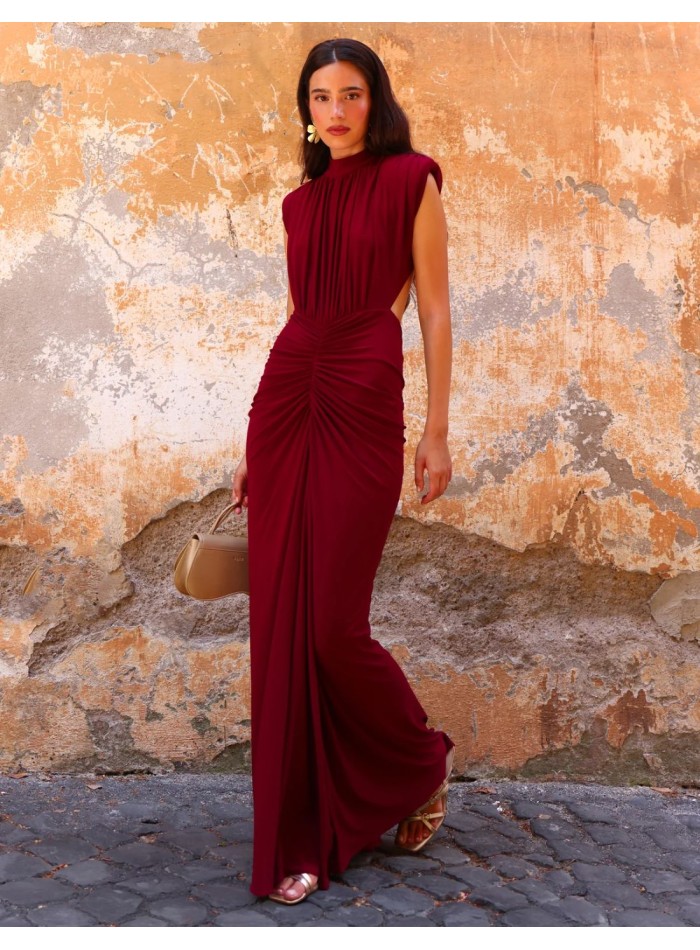 Maxi-length dress with a high neckline and...