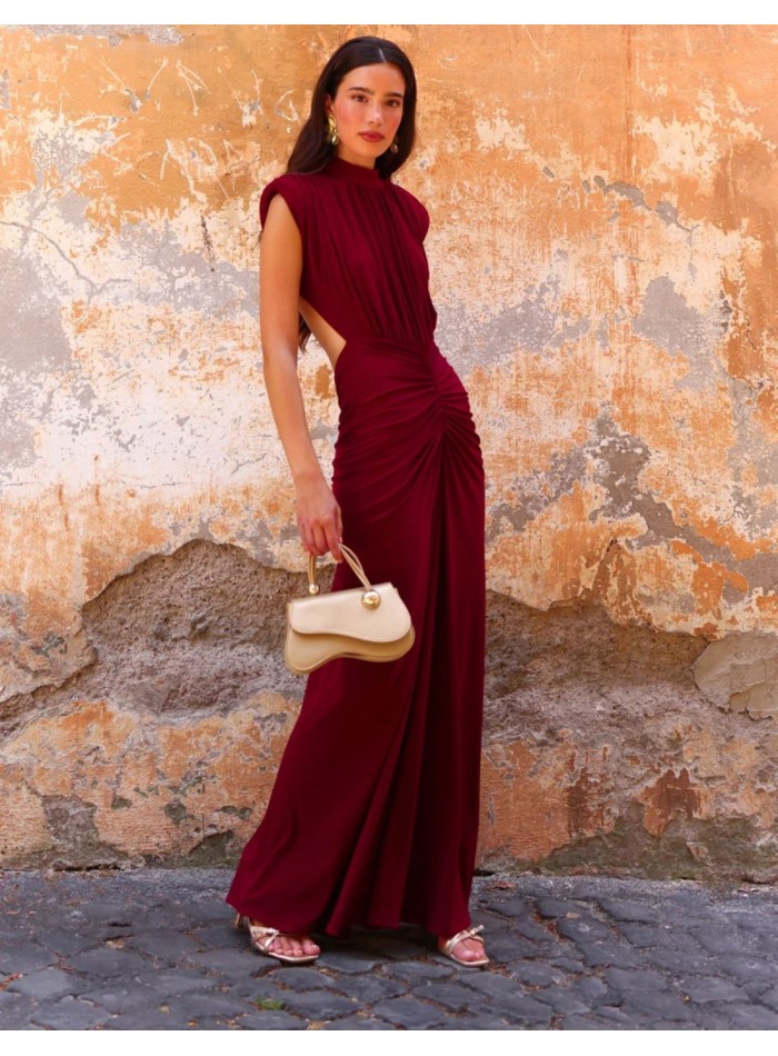 Maxi-length dress with a high neckline and...