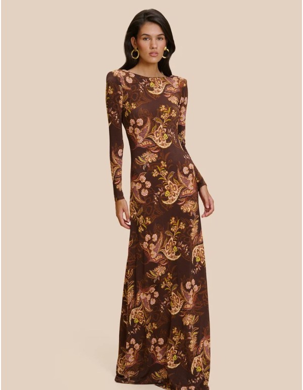 Vestido largo con silueta recta y estampado cachemir