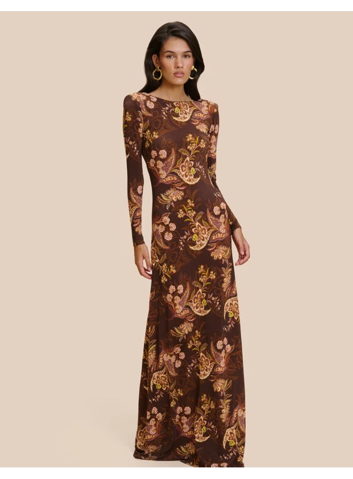 Vestido largo con silueta recta y estampado cachemir