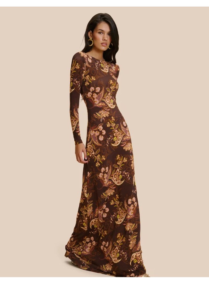 Vestido largo con silueta recta y estampado cachemir para bodas de otoño
