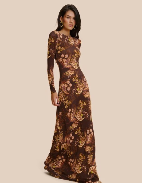 Vestido largo con silueta recta y estampado cachemir para bodas de otoño