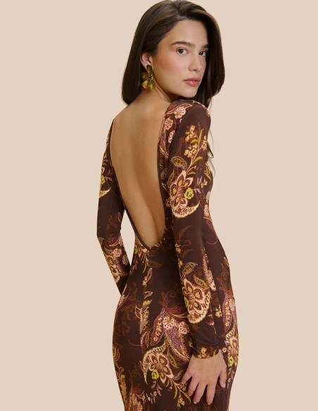 Vestido largo con silueta recta y estampado cachemir