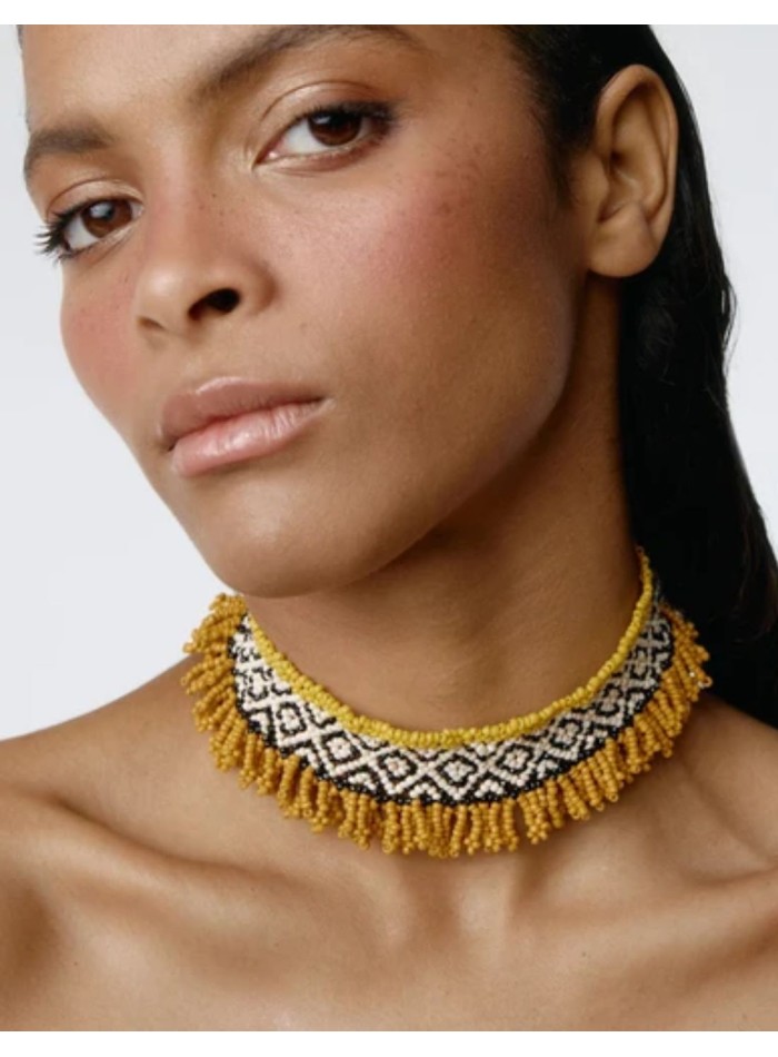 Handcrafted, hand-woven choker with a geometric...