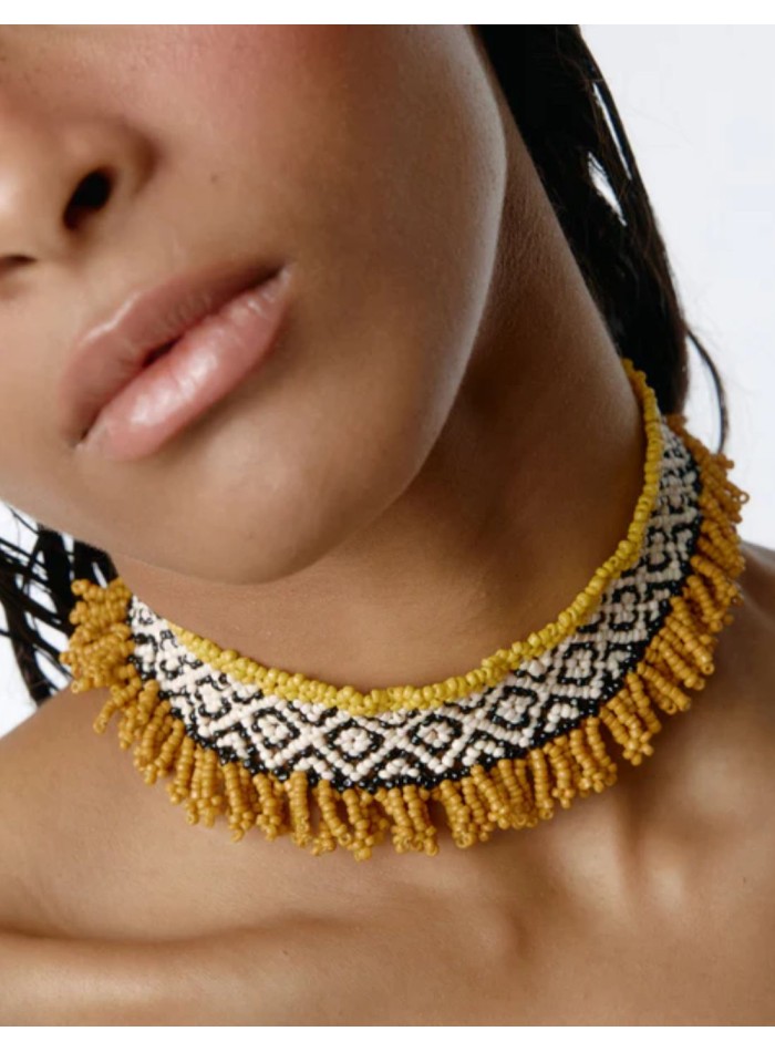 Handcrafted, hand-woven choker with a geometric...