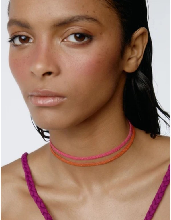 Handcrafted choker made of orange Japanese glass beads