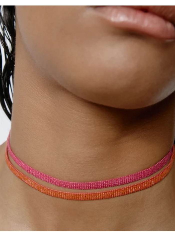 Handcrafted choker made of fuchsia Japanese...